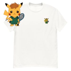 Shirt pikachu the pokemon holding a tennis racket